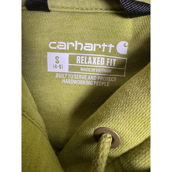 Carhartt Hoodie Womens Small Olive Green Relaxed Fit Midweight Spellout Workwear - Picture 3 of 11
